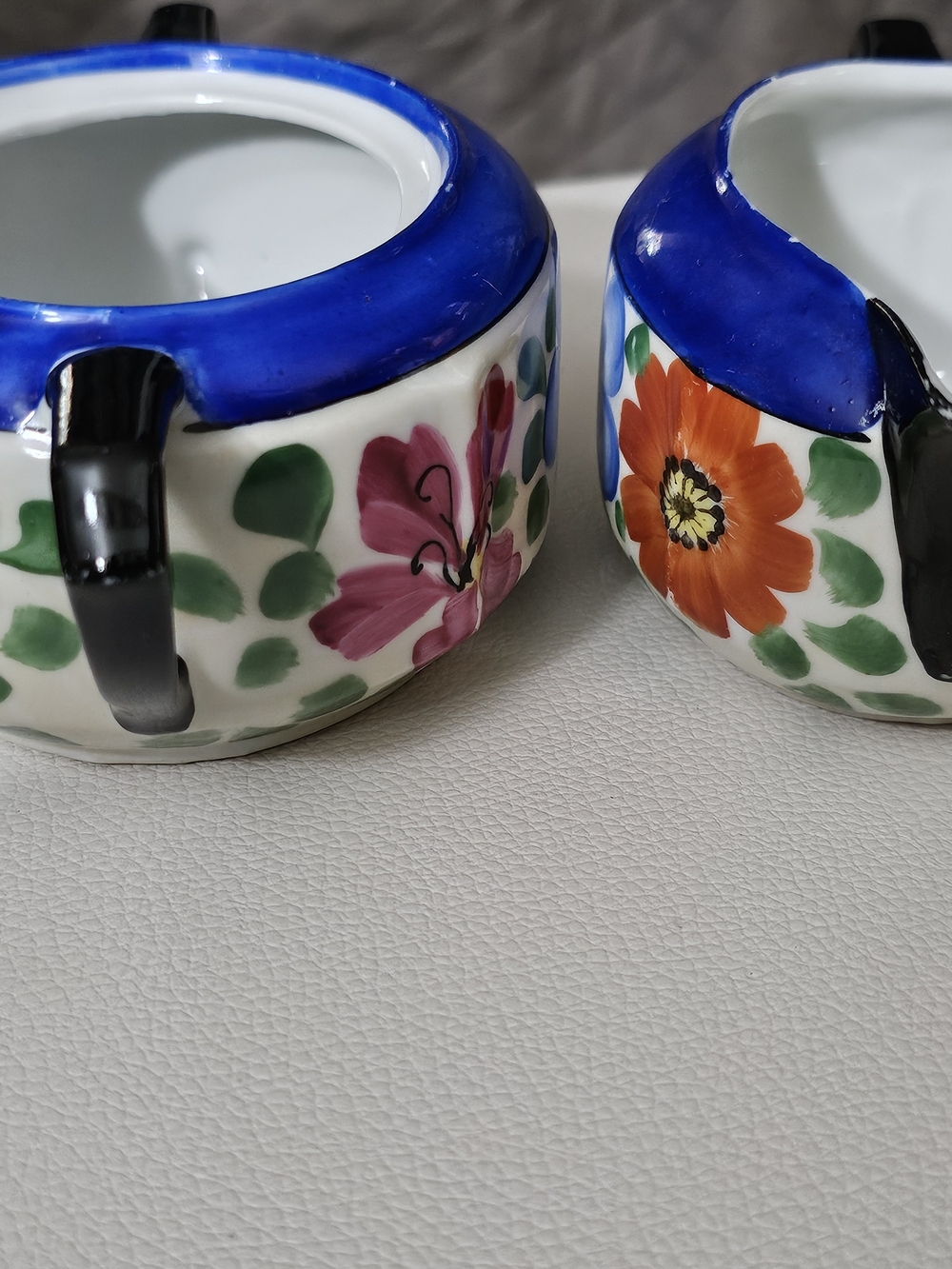 Hand-Painted Floral Ceramic Vintage Sugar Bowl And Creamer Set From Germany